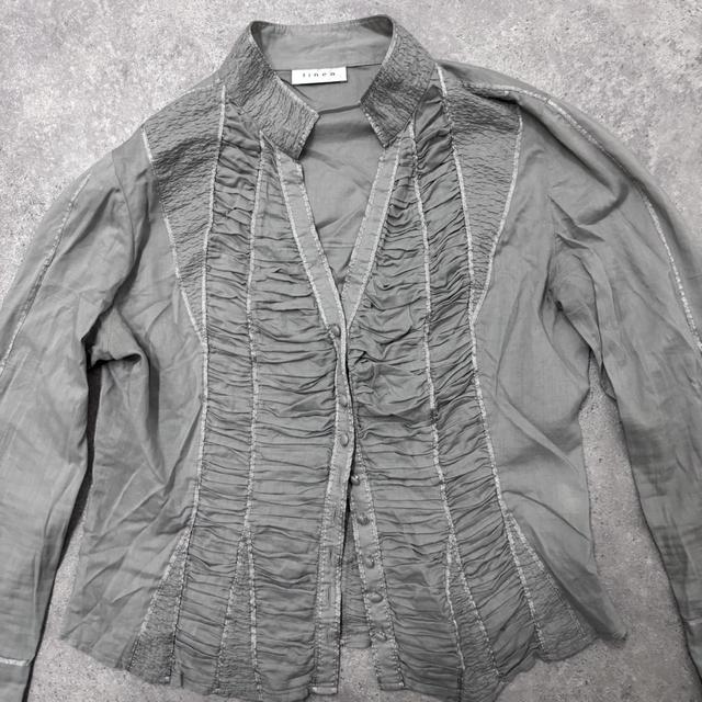 Grey gathered corset flared shirt