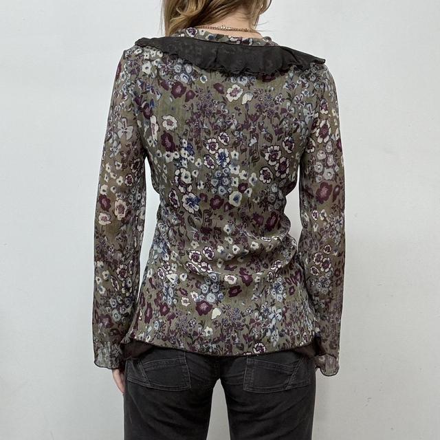 Sheer ruffle khaki fairy floral blouse