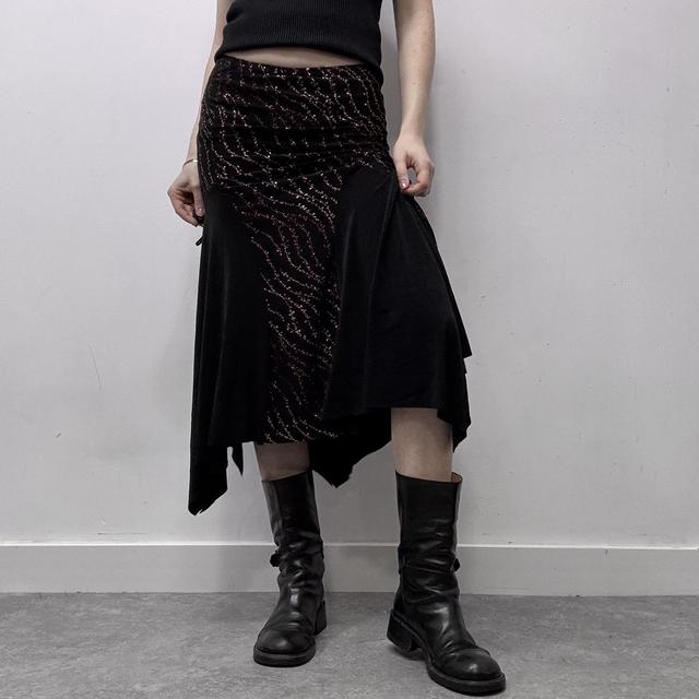 Grunge glitter asymmetric midi skirt