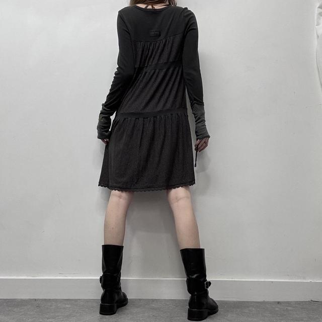 Pinstripe pleated tiered pinstripe dress