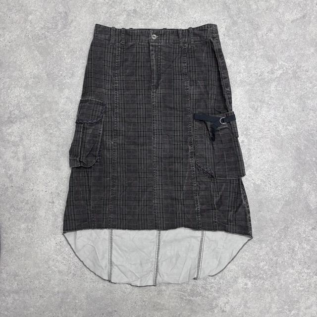 Checked brown cargo asymmetric skirt