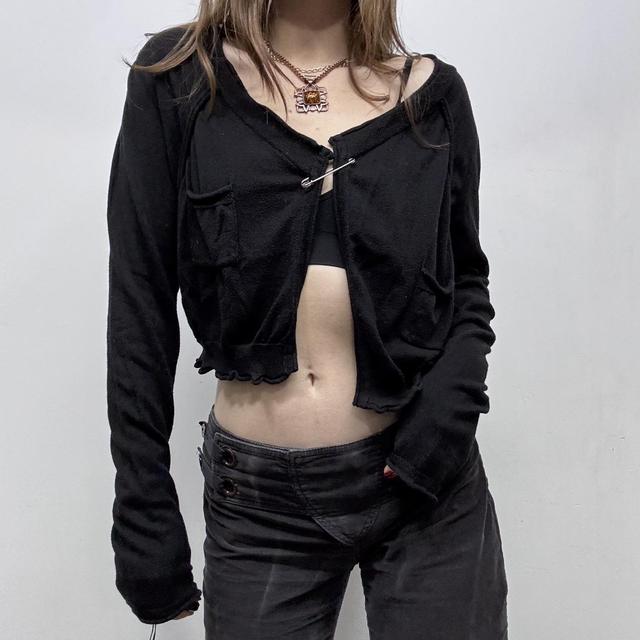 Black cropped asymmetric punk cardigan