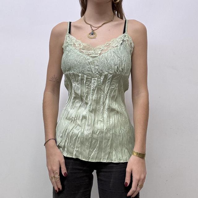 Green crinkle lace vest
