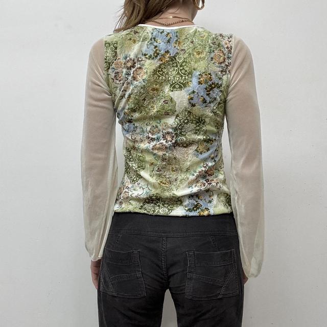 Flared fairy floral sheer mesh top