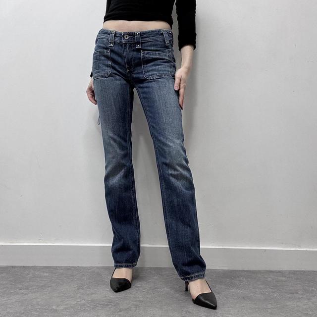 Flared leg low rise jeans