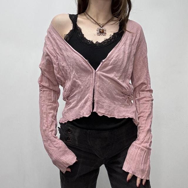 Pink slouchy gathered cardigan