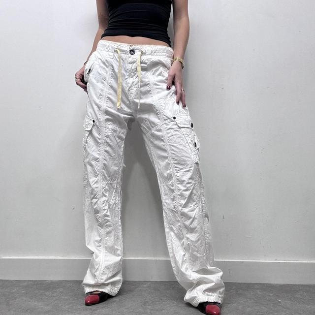 White y2k cargo wide leg pants