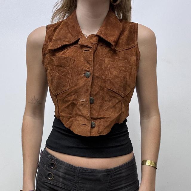Cropped suede western waistcoat vest
