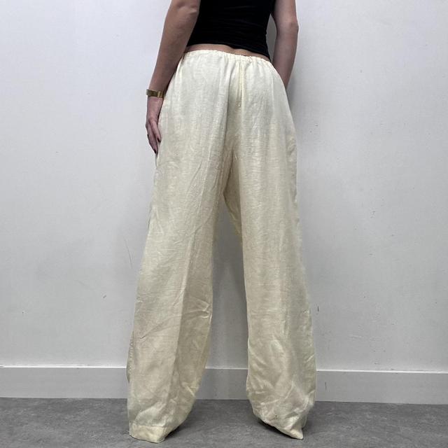 Lemon yellow wide leg linen trousers