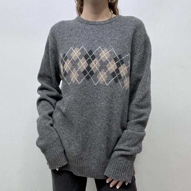 Wool knitted grey argyle jumper
