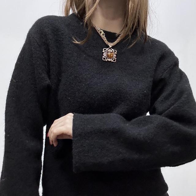 Black boiled wool boxy slouchy knit jumper