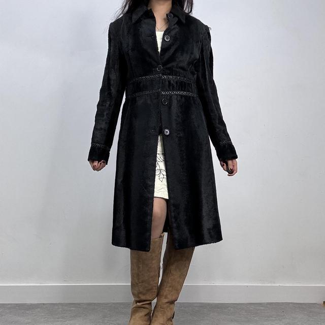 Black faux ponyhair fur peacoat coat