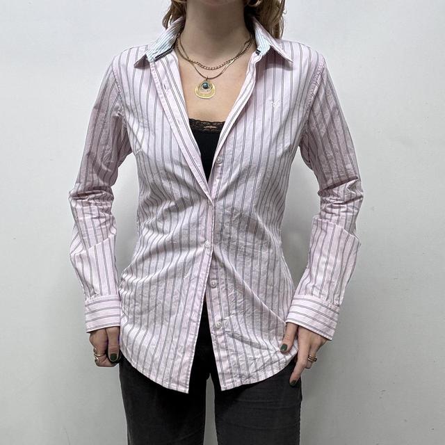Pink flared pinstripe fitted shirt