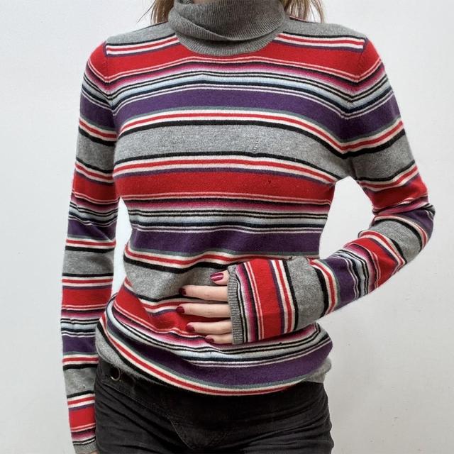 Cashmere strip jumper roll-neck