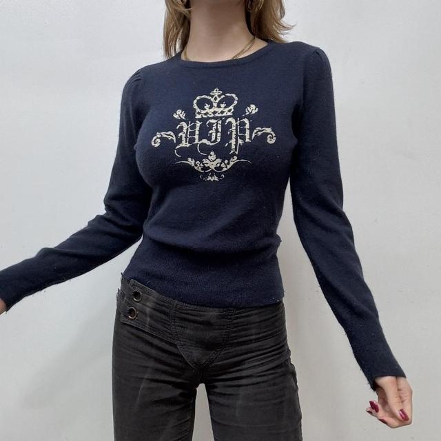 Navy wool knit graphic jumper