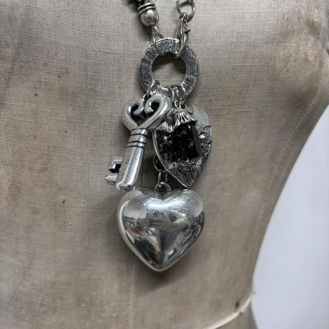 Chunky silver charm necklace