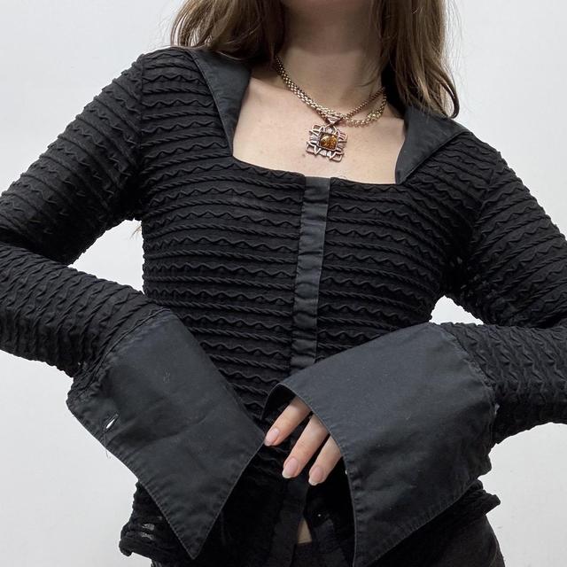Black textured flared shirt