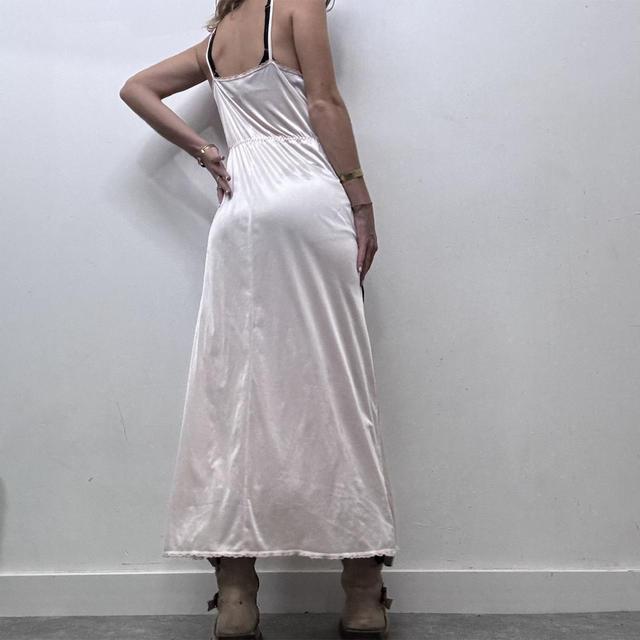 Pastel pink sheer pinstripe maxi dress