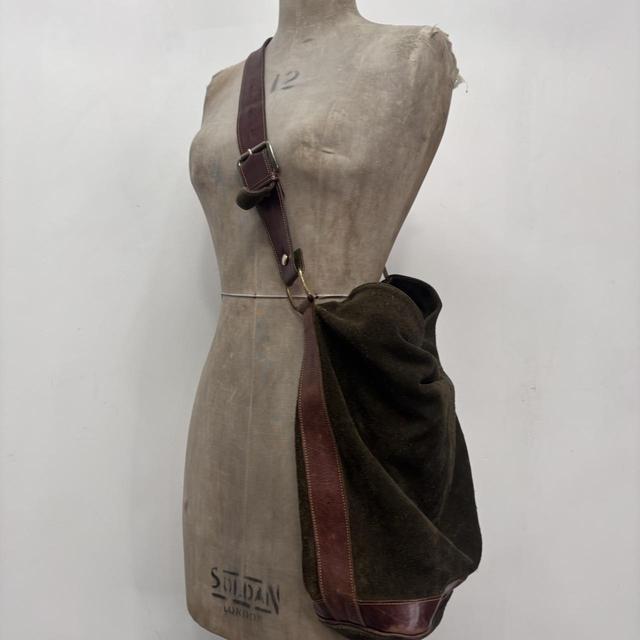 Khaki green leather slouchy suede bag