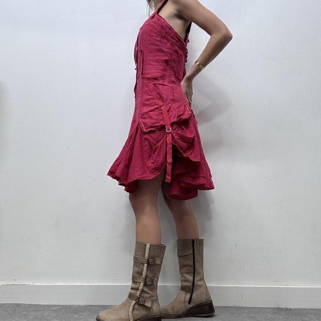 Layered red cargo pinstripe dress