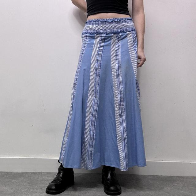 Blue pinstripe flared skirt