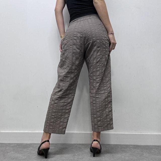 Brown pinstripe textured cropped capri pants