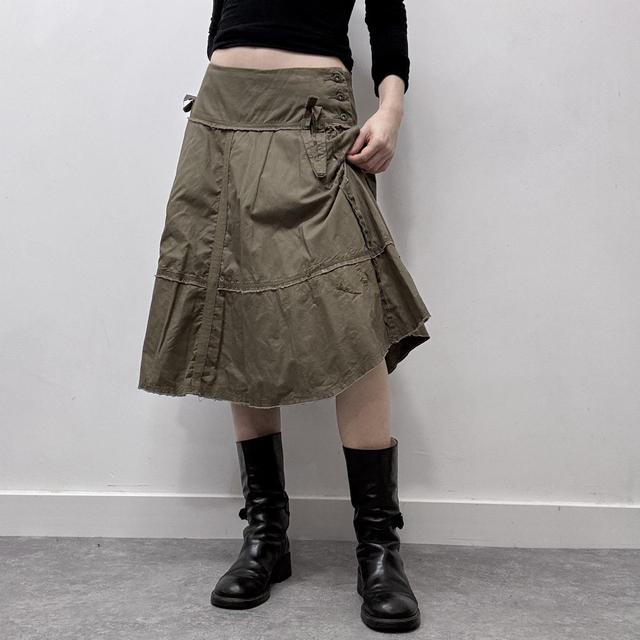 Khaki utility flared cargo skirt