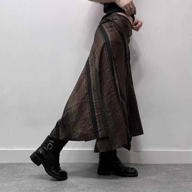 Khaki brown pinstripe asyemmtric maxi skirt
