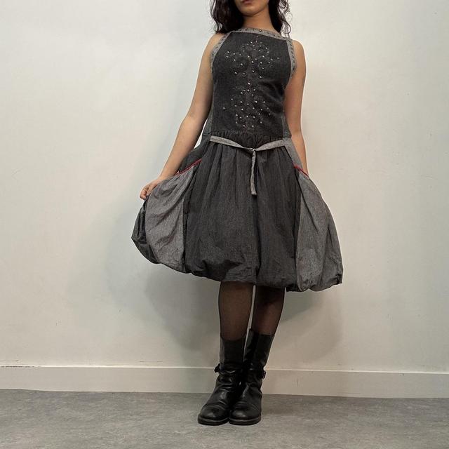 Grey studded pinstripe grunge dress