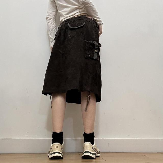 Brown suede cargo midi skirt