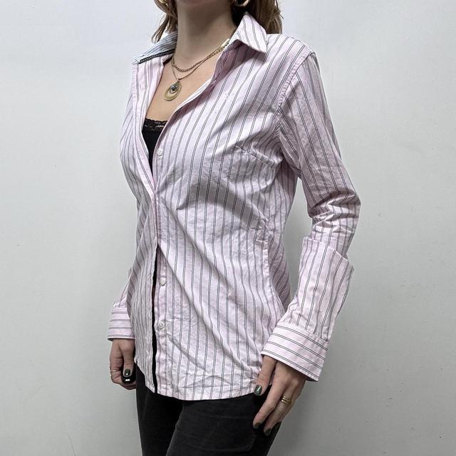Pink flared pinstripe fitted shirt