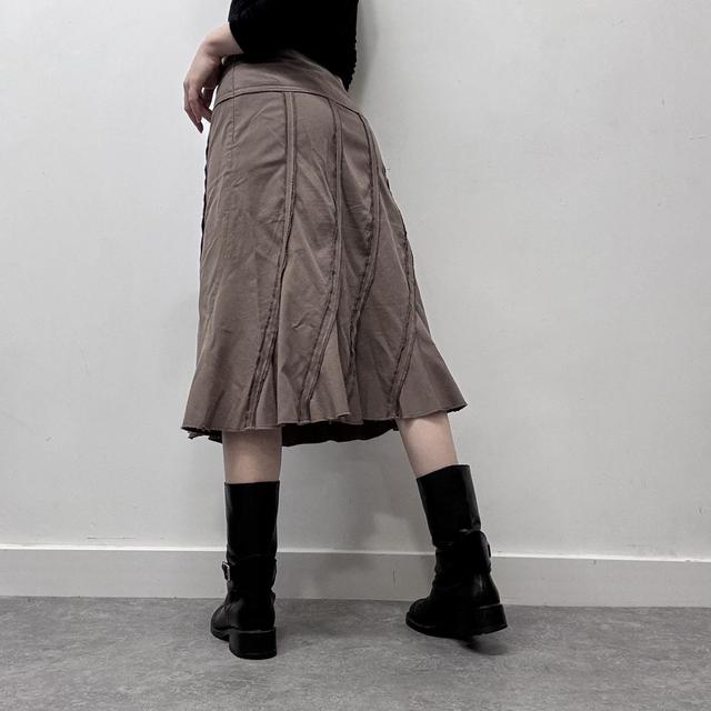 Flared tan striped midi skirt