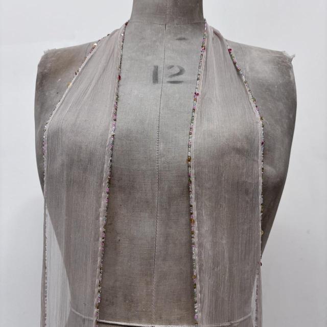Sheer cream fairy beaded y2k thin scarf