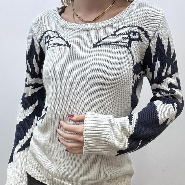 Graphic cotton eagle knitted jumper