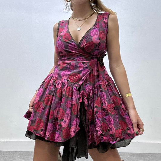 Pink ruffle flared wrap fairy dress