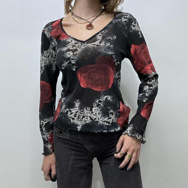 Gothic distressed floral long sleeve top