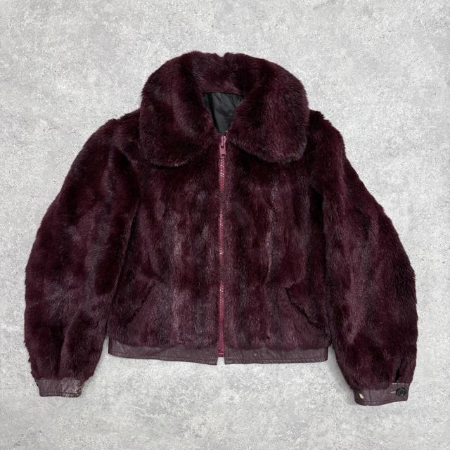 Red burgandy cropped fur jacket