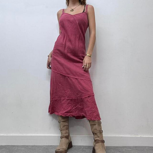 Pink linen bias cut maxi dress