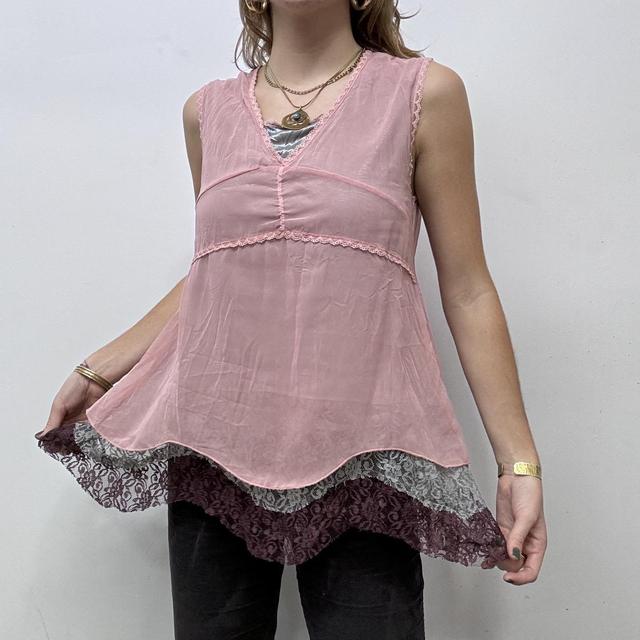 Sheer pink lace layered vest
