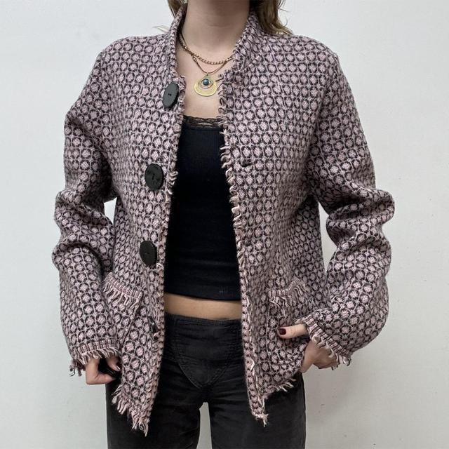 Pink patterned wool cardi jacket