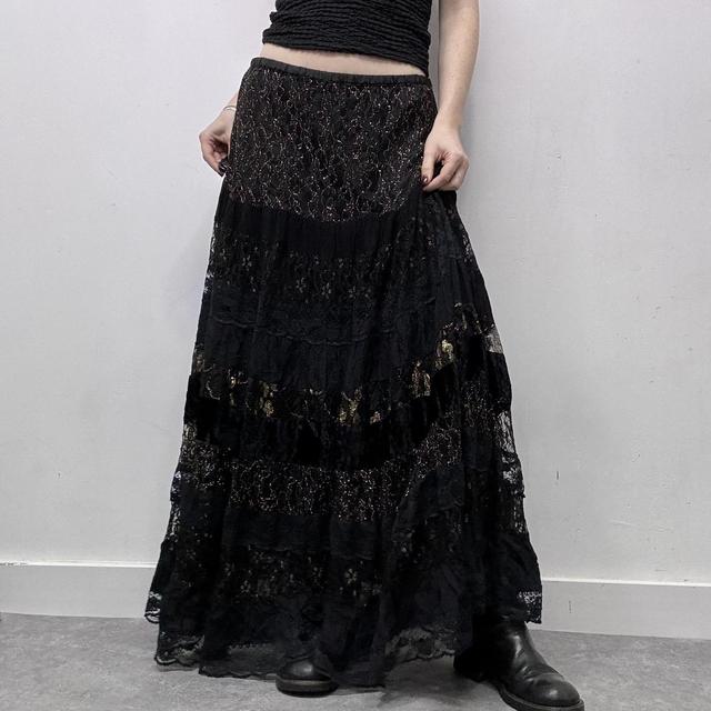 Black layered lace maxi skirt