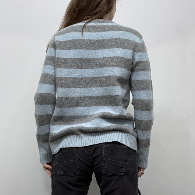 Chunky wool knitted blue and grey jumper