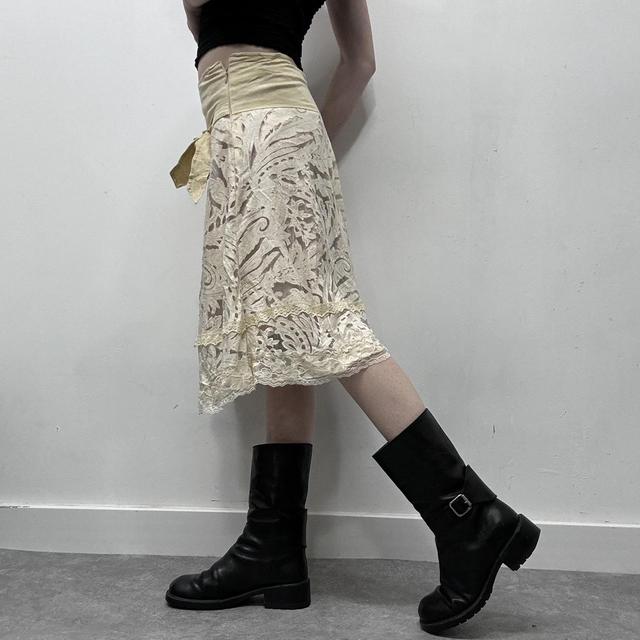 Cream lace preppy coquette midi skirt