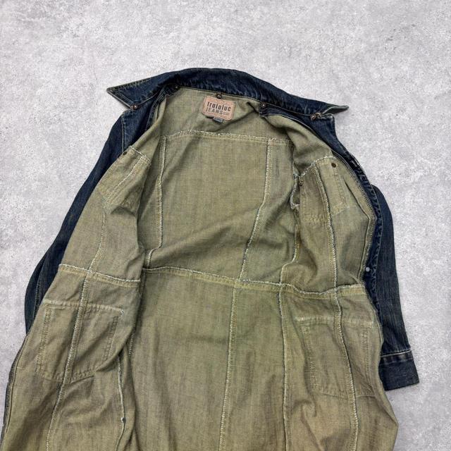 Long mid-wash denim trench coat mac