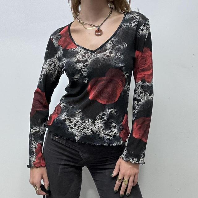 Gothic distressed floral long sleeve top
