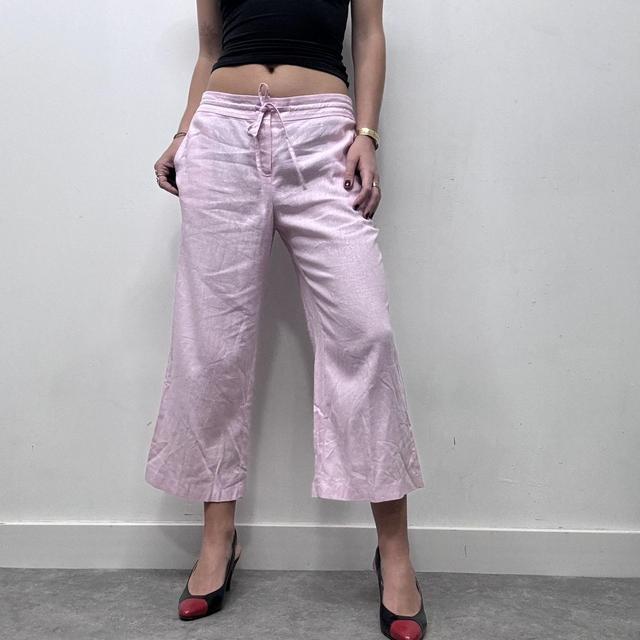 Pink linen capri suit trousers