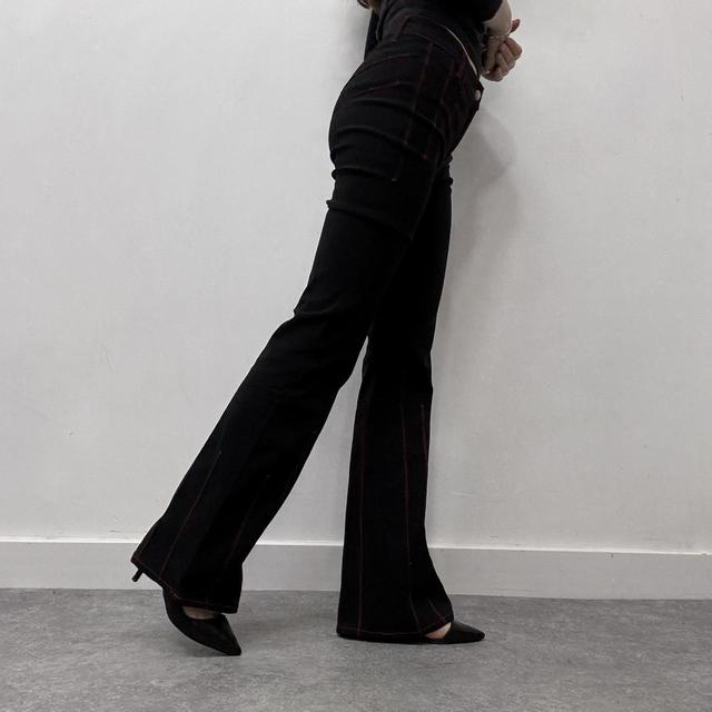 Black contrast stitch flared suit trousers
