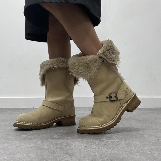 Tan suede biker boots