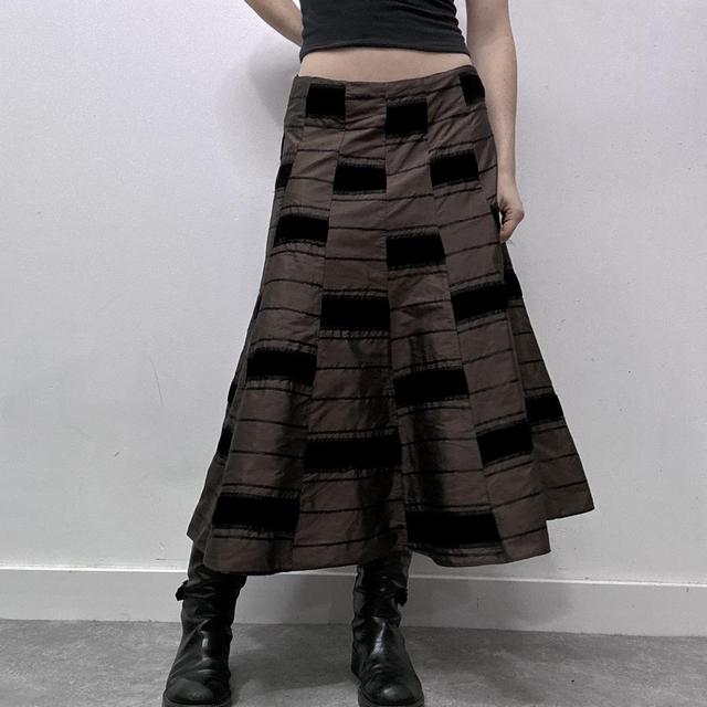 Brown satin striped velvet skirt