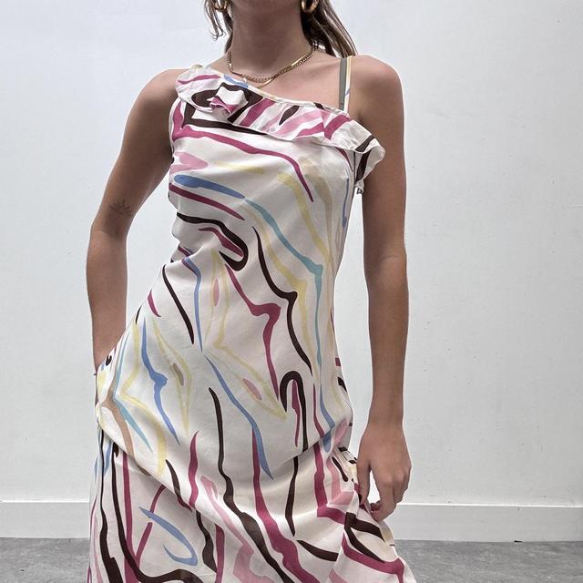 Graphic drawn print fishtail midi dress